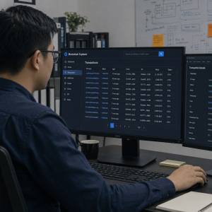 professional reviewing blockchain transaction records on secure workstation Digital Asset Recovery FAQ
