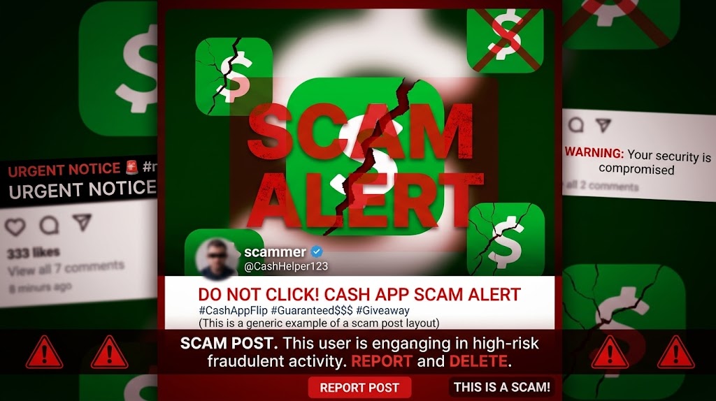 Cash App scam warning showing a fake payment notification on a smartphone