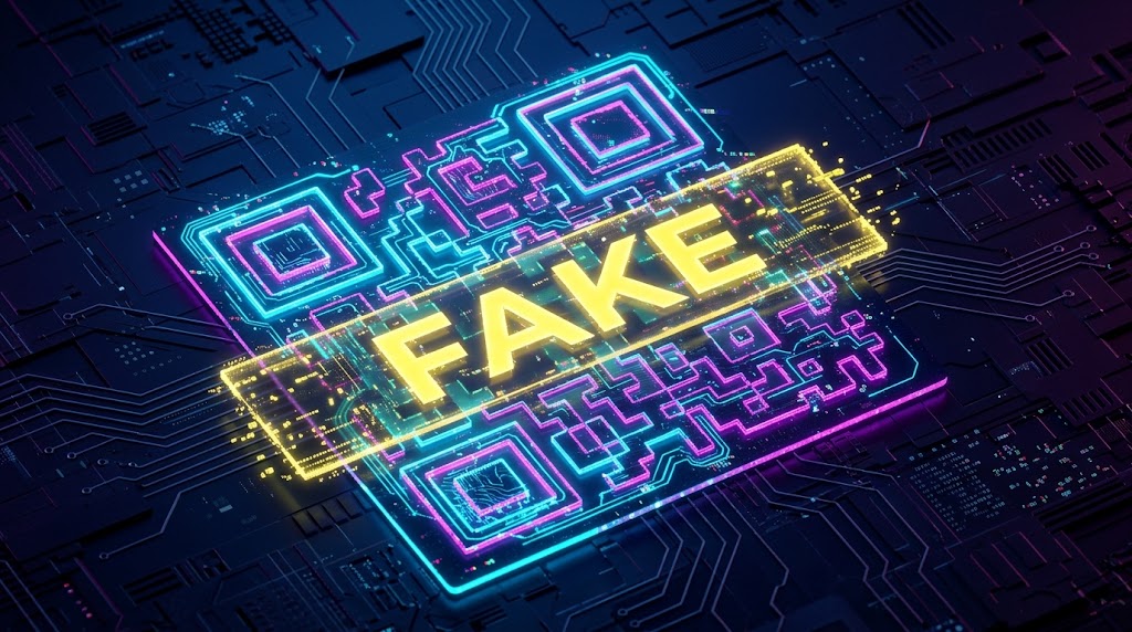 Fake QR code scam refund sticker designed to steal personal information and redirect victims to a fraudulent website.